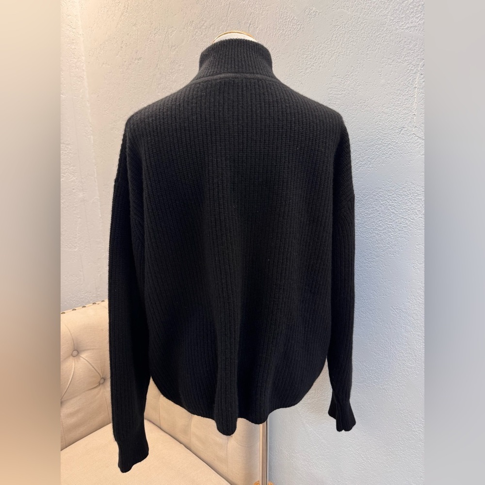 Jenni Kayne Half Zip Cashmere Sweater Black Pullover Ribbed Knit Mock EUC Size L - Picture 5 of 11